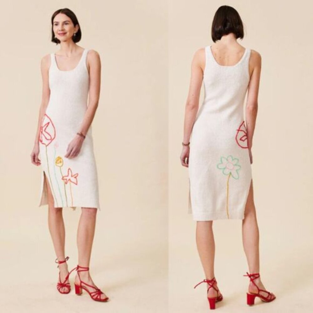 NWT Lingua Franca Jane St. Garden Slim Fit Slit Dress Salt White Size: Medium